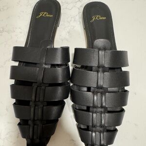 J. Crew Black Woven Leather Mules